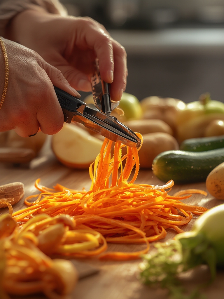 kitchen peeler set on cutting board